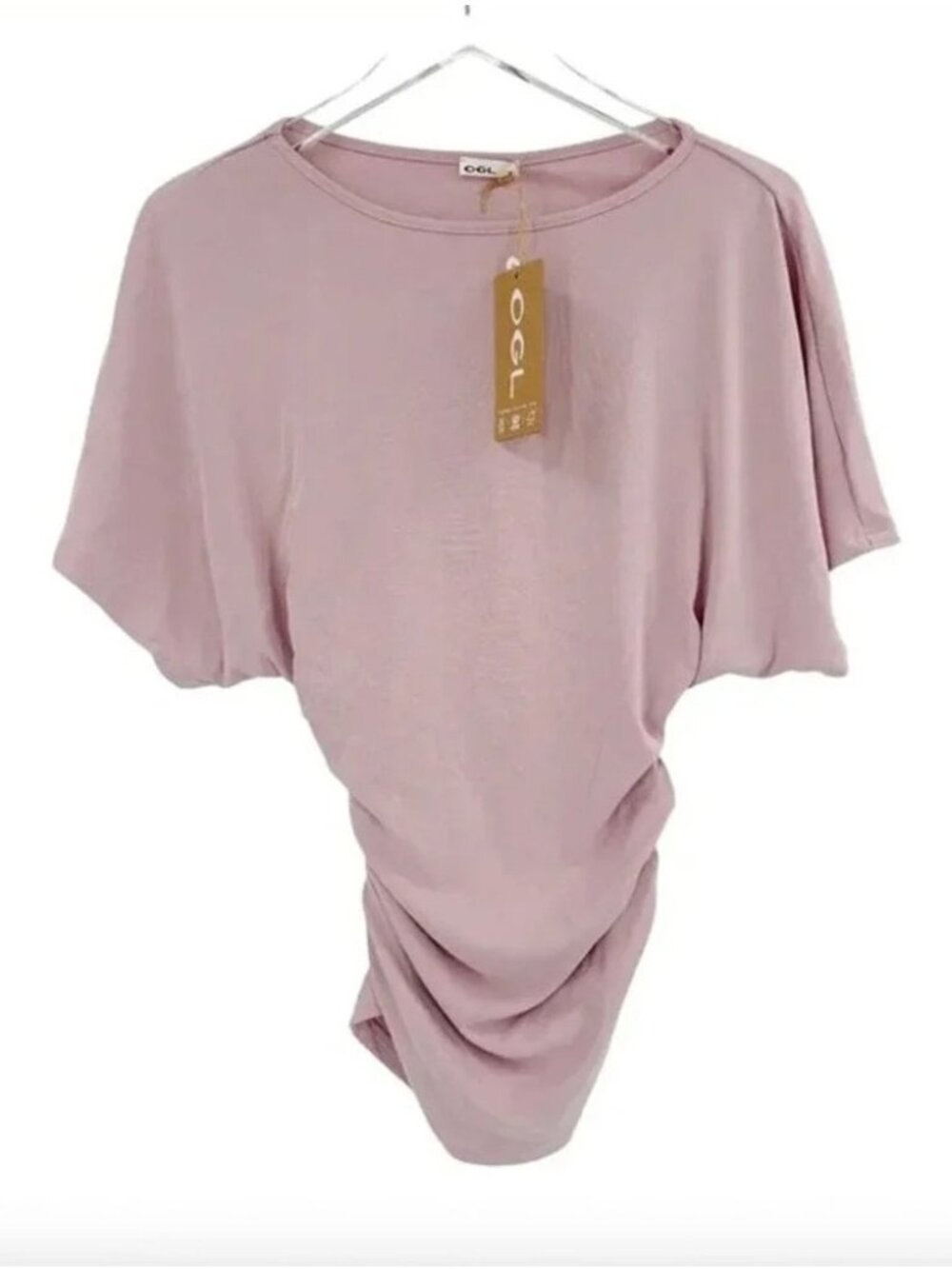 NWT OGL Sandwashed Boatneck Batwing Sleeve Side Ruched Top Blush Pink S - Picture 3 of 13